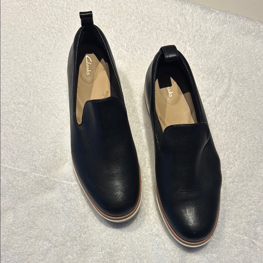 Clarks Black Leather Loafers with Textured Upper